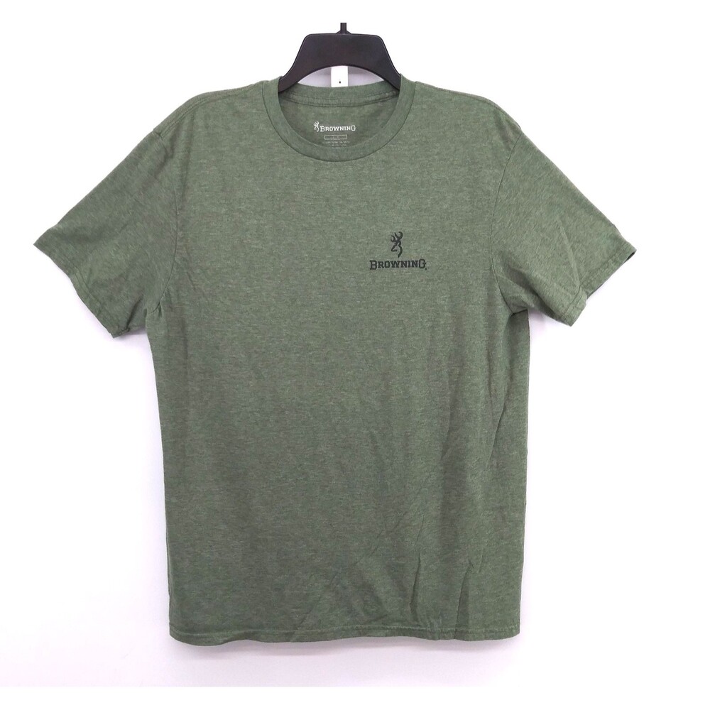 Browning Graphic T-Shirt Men Size Large Green Short Sleeve Top Patriotic Dog